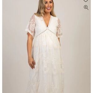 Pinkblush Ivory Floral Lace Midi Dress